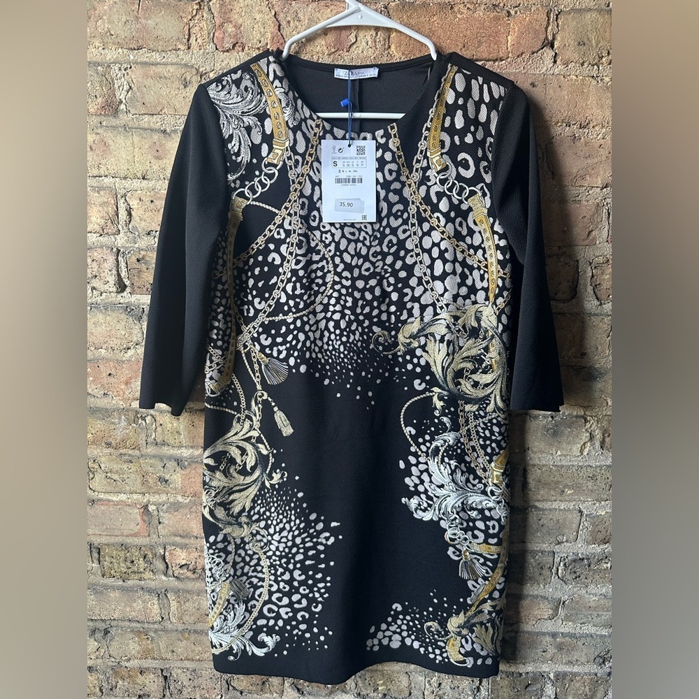 Zara Black and Gold Long Sleeve Dress